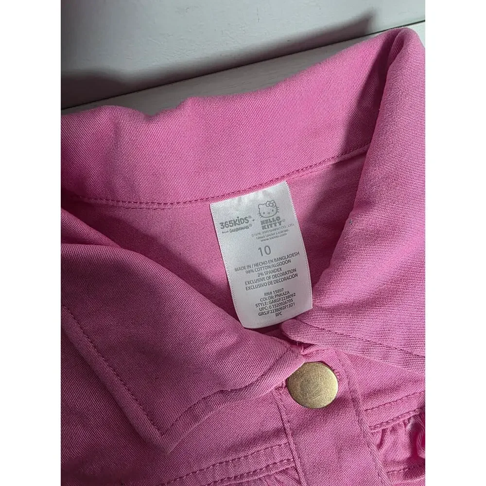 Hello Kitty Girls Denim Jacket Size 10 Pink Patch Snap Button Closure KidCore